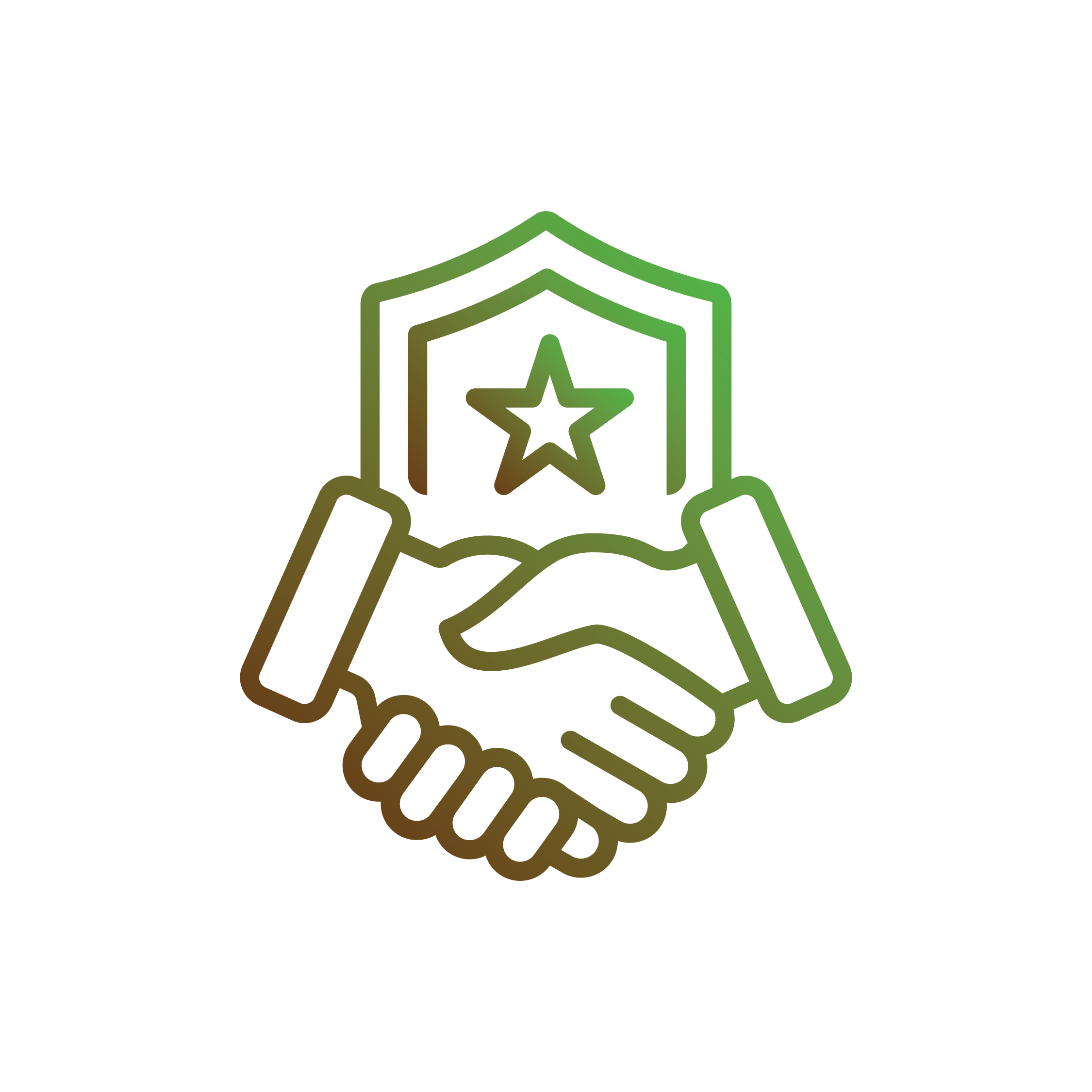 Icon depicting shaking hands infront of a sheild with a star